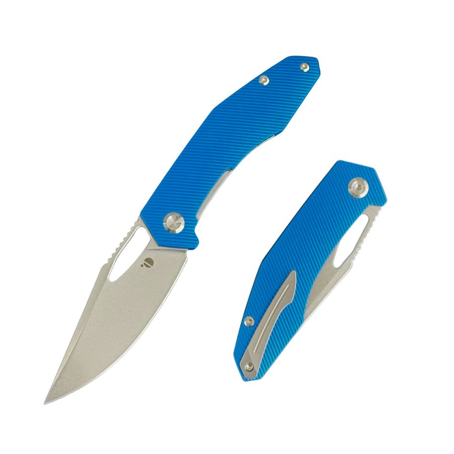 Orbital Knives Large Calisto Blue Aluminum Nested Liner Lock Satin 20CV Blade