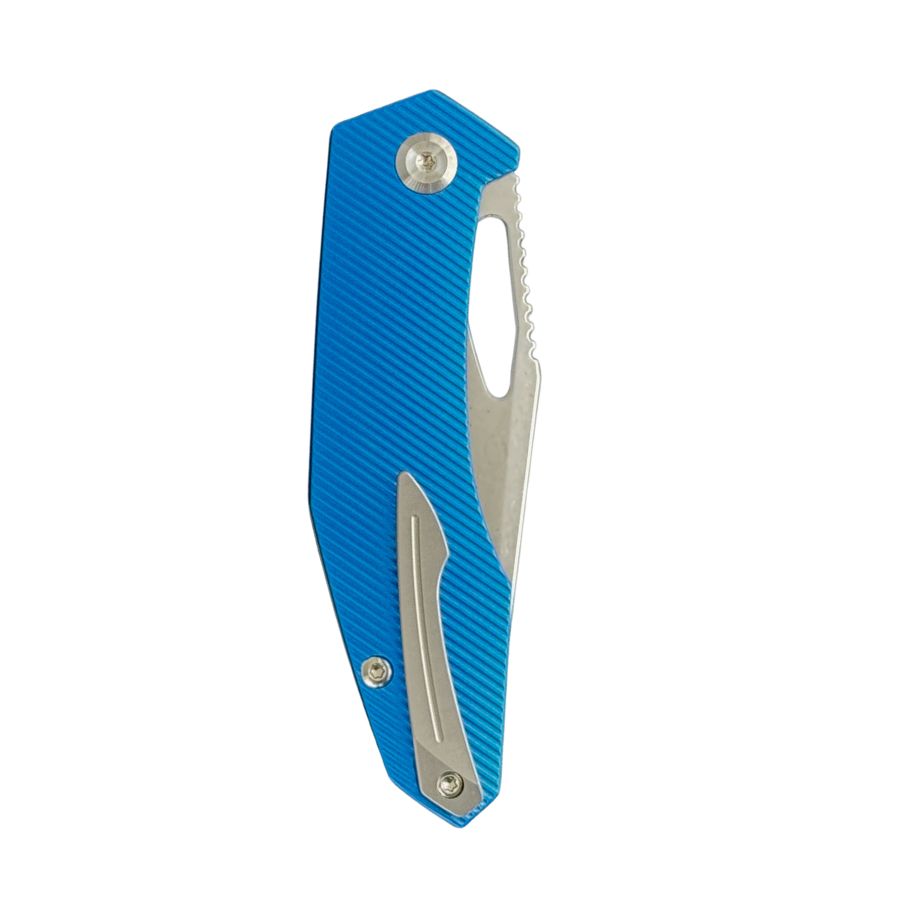 Orbital Knives Large Calisto Blue Aluminum Nested Liner Lock Satin 20CV Blade