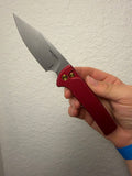 Chaves Scapegoat Full Size – Ramon Chaves Design, Pro-Tech OEM, Battleworn Red Aluminum Handle, Stonewashed MagnaCut Blade, Gold PVD Hardware, Gold Anodized Titanium Clip – Limited Edition serialized out of 80