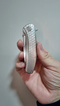 Hog House Mini Veli Vapor Blasted Scales with Honeycomb Fade Milling and Bright Blasted RWL34 Step Milled Tanto Blade