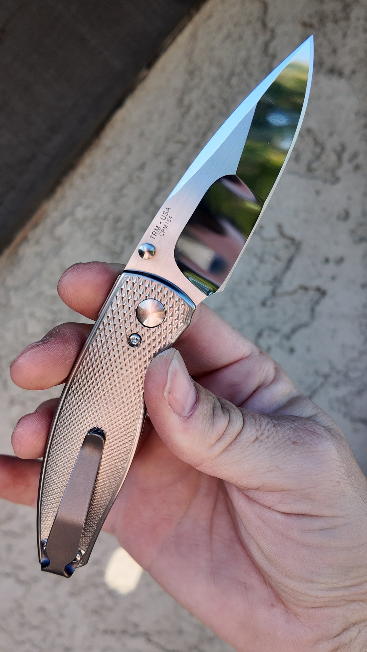 TRM Neutron 2 Mike Irie Custom Compound Mirror Grind CPM 154 – Lizard Skin or Pinstripe Titanium Scales