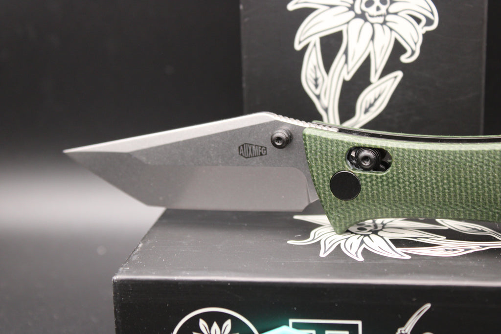 Auxiliary Manufacturing Coffin Tanto Crossbar Lock Micarta Handle