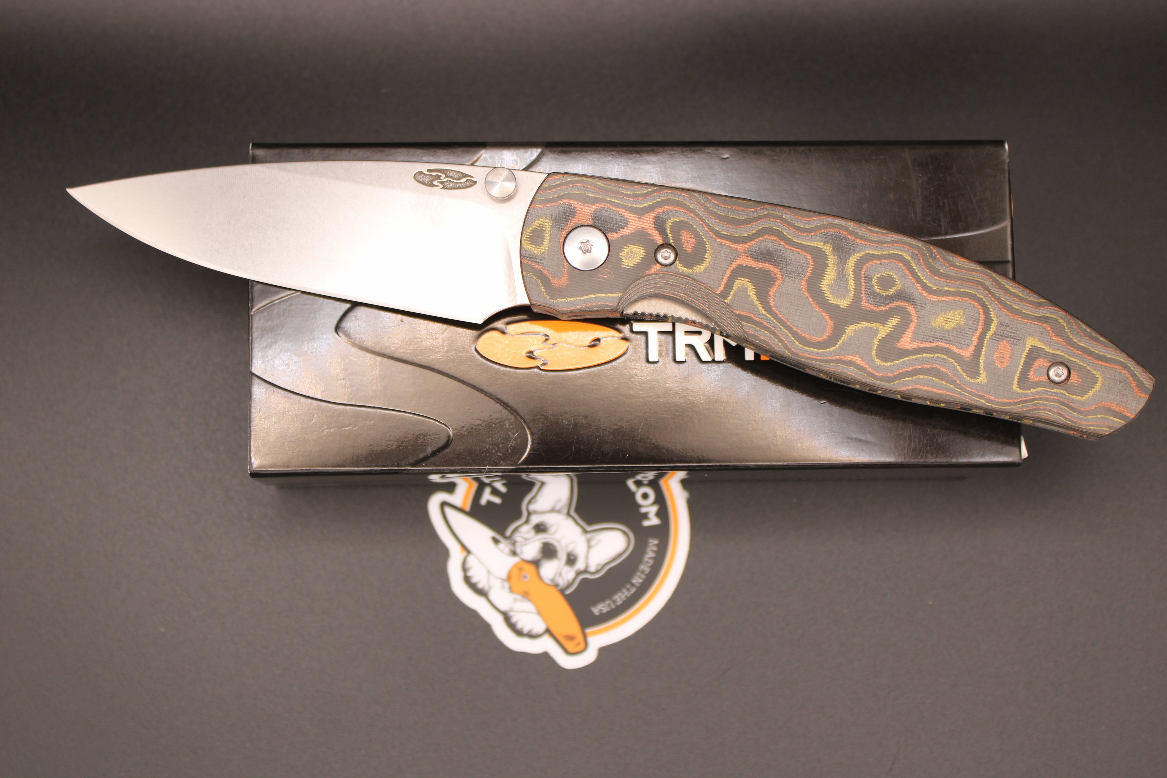 Three Rivers Manufacturing Atom Mokume Carbon Fiber Scales 20CV Steel Flat Ground Blade with Liner Lock