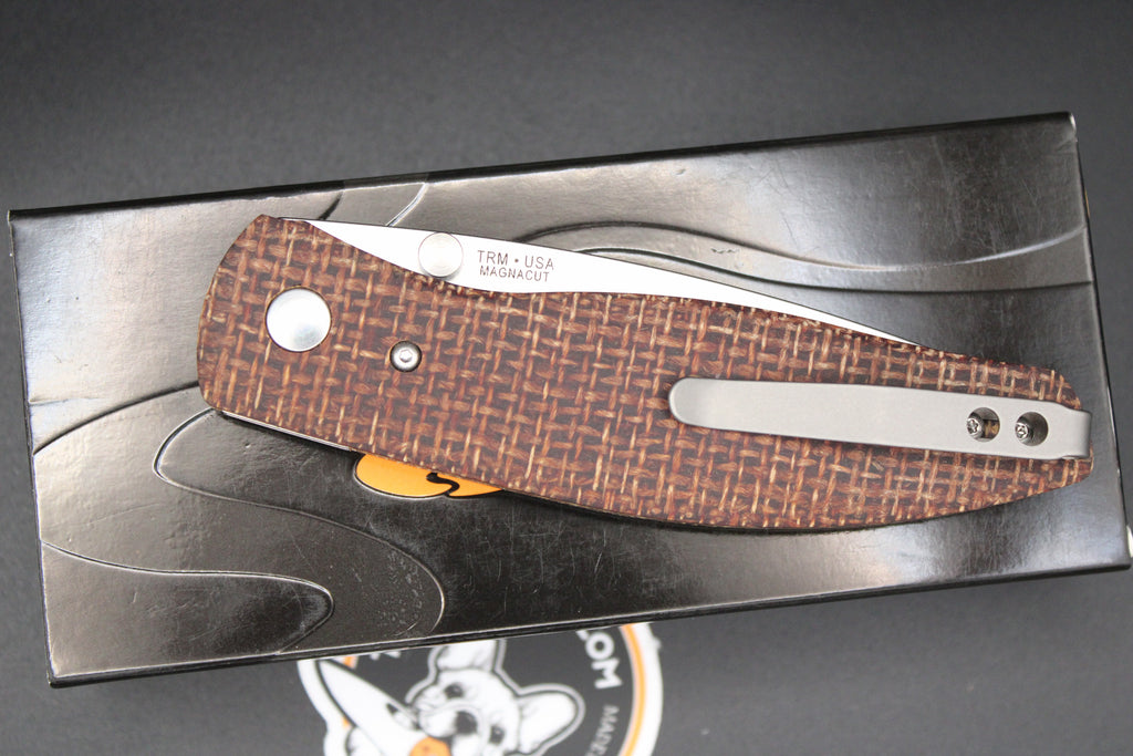 Three Rivers Manufacturing Atom Burlap Micarta Scales Magnacut Steel Flat Ground Blade with Liner Lock
