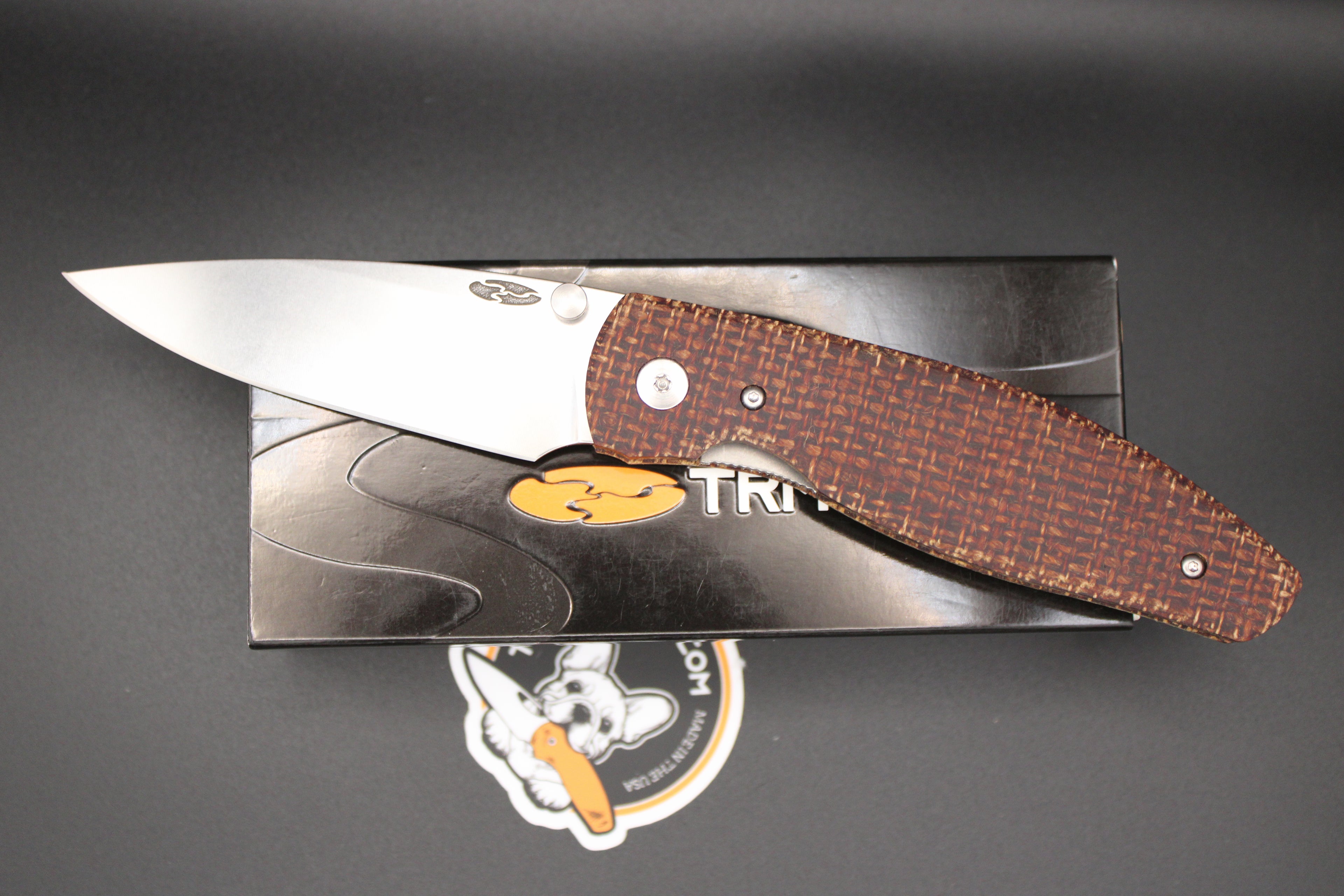 Three Rivers Manufacturing Atom Burlap Micarta Scales Magnacut Steel Flat Ground Blade with Liner Lock