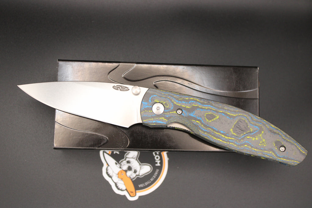 Three Rivers Manufacturing Atom Bolt Camo Carbon Fiber Scales 20CV Steel Flat Ground Blade with Liner Lock