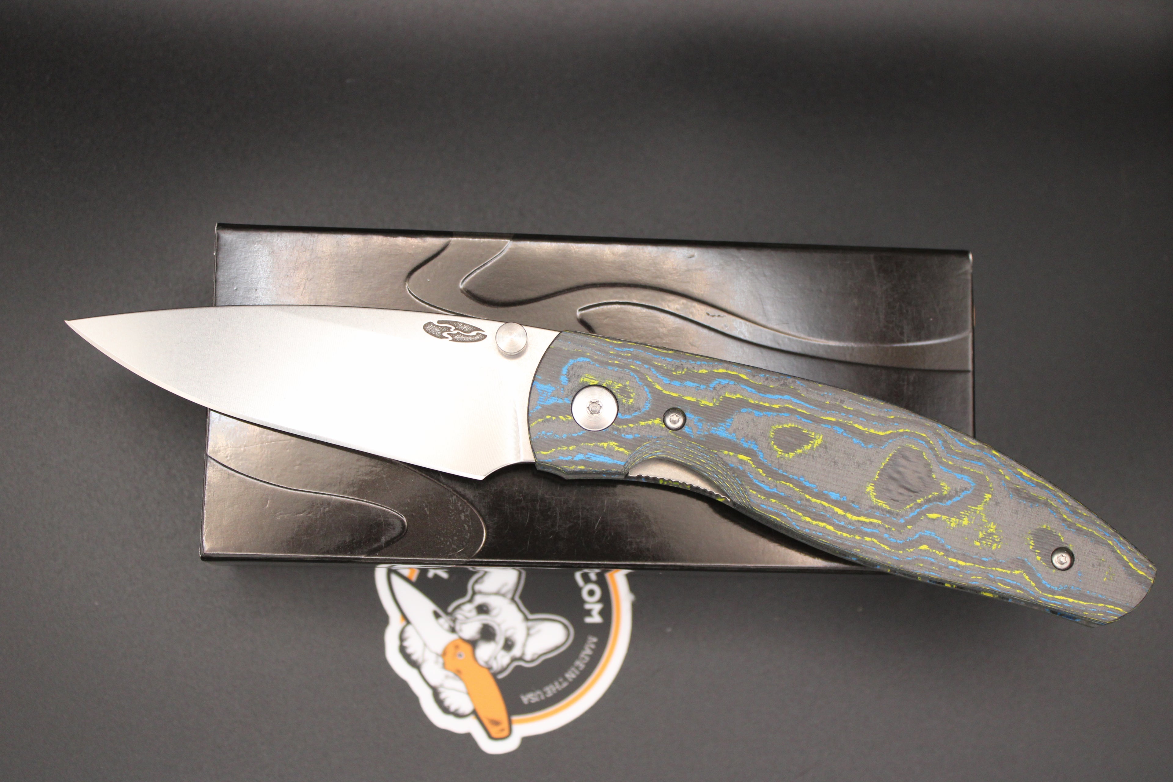 Three Rivers Manufacturing Atom Bolt Camo Carbon Fiber Scales 20CV Steel Flat Ground Blade with Liner Lock
