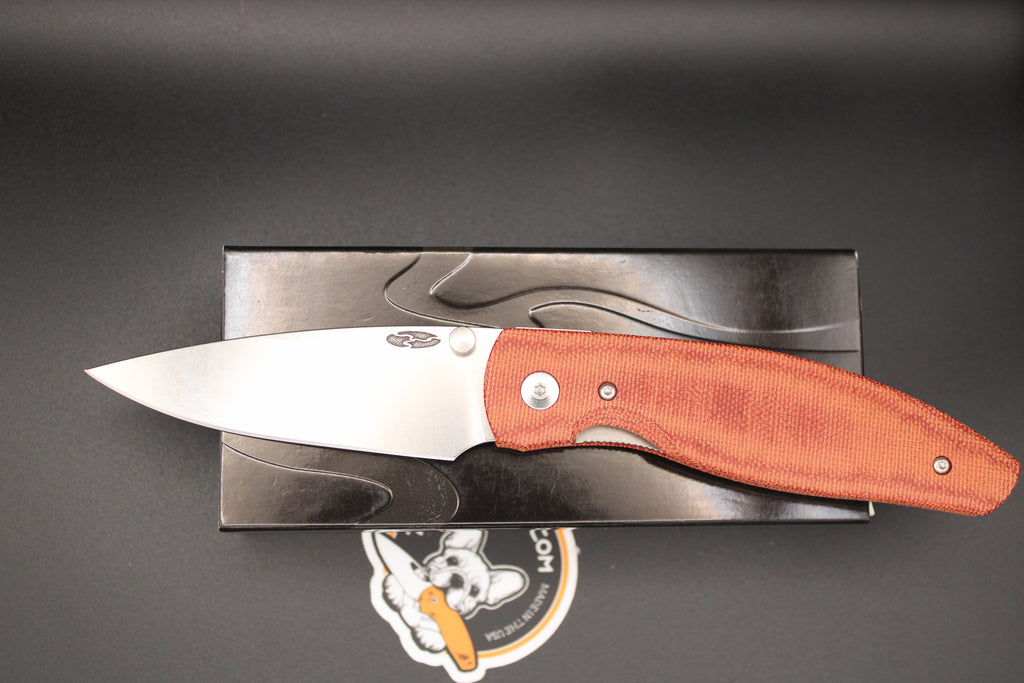 Three Rivers Manufacturing Atom Autumn Orange Micarta Scales Magnacut Steel Flat Ground Blade with Liner Lock