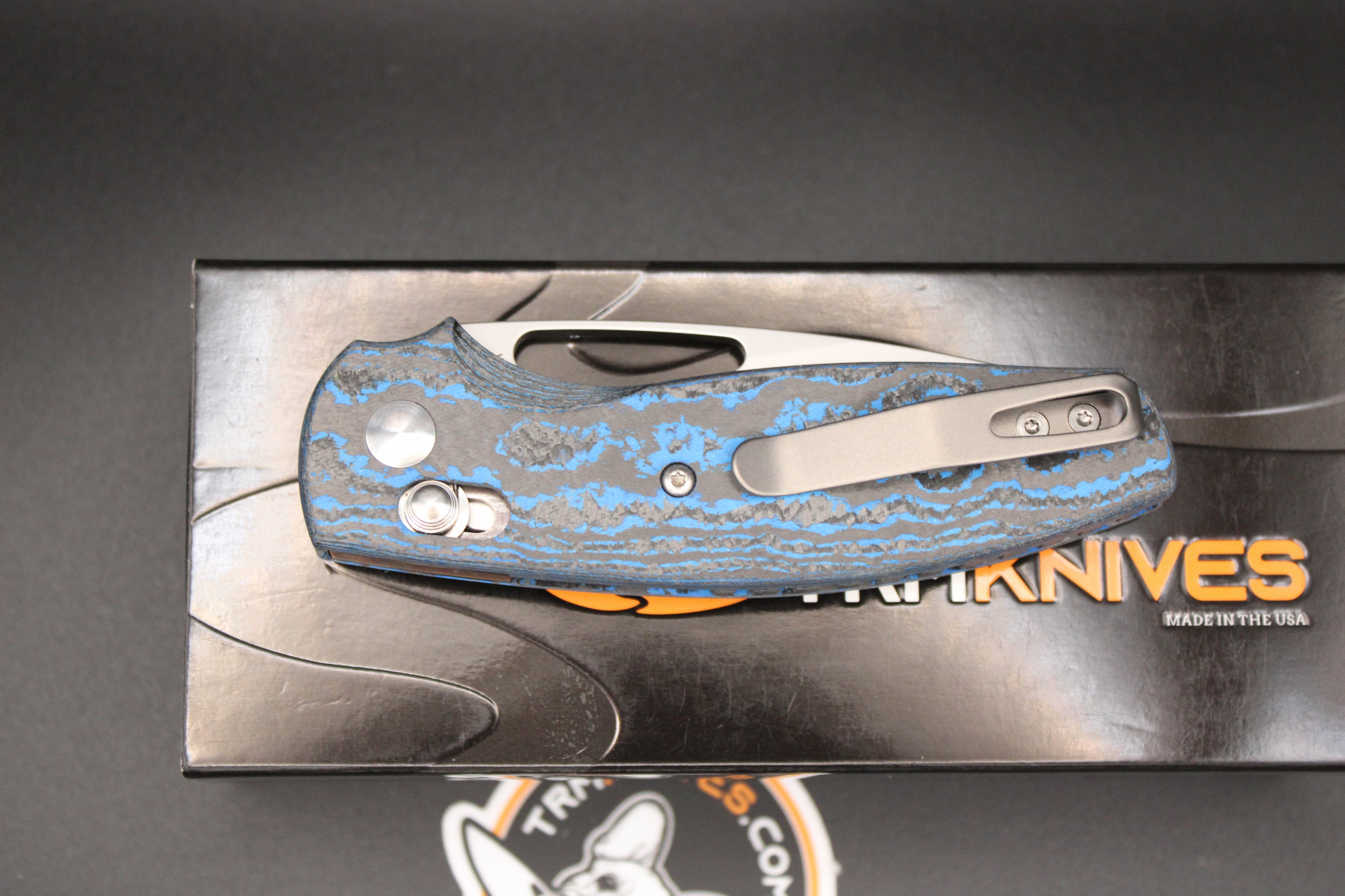 Three Rivers Manufacturing Bulldog Rev B River-LOK 3D Contoured Electric Blue Camo Carbon Fiber Magnacut Blade Steel