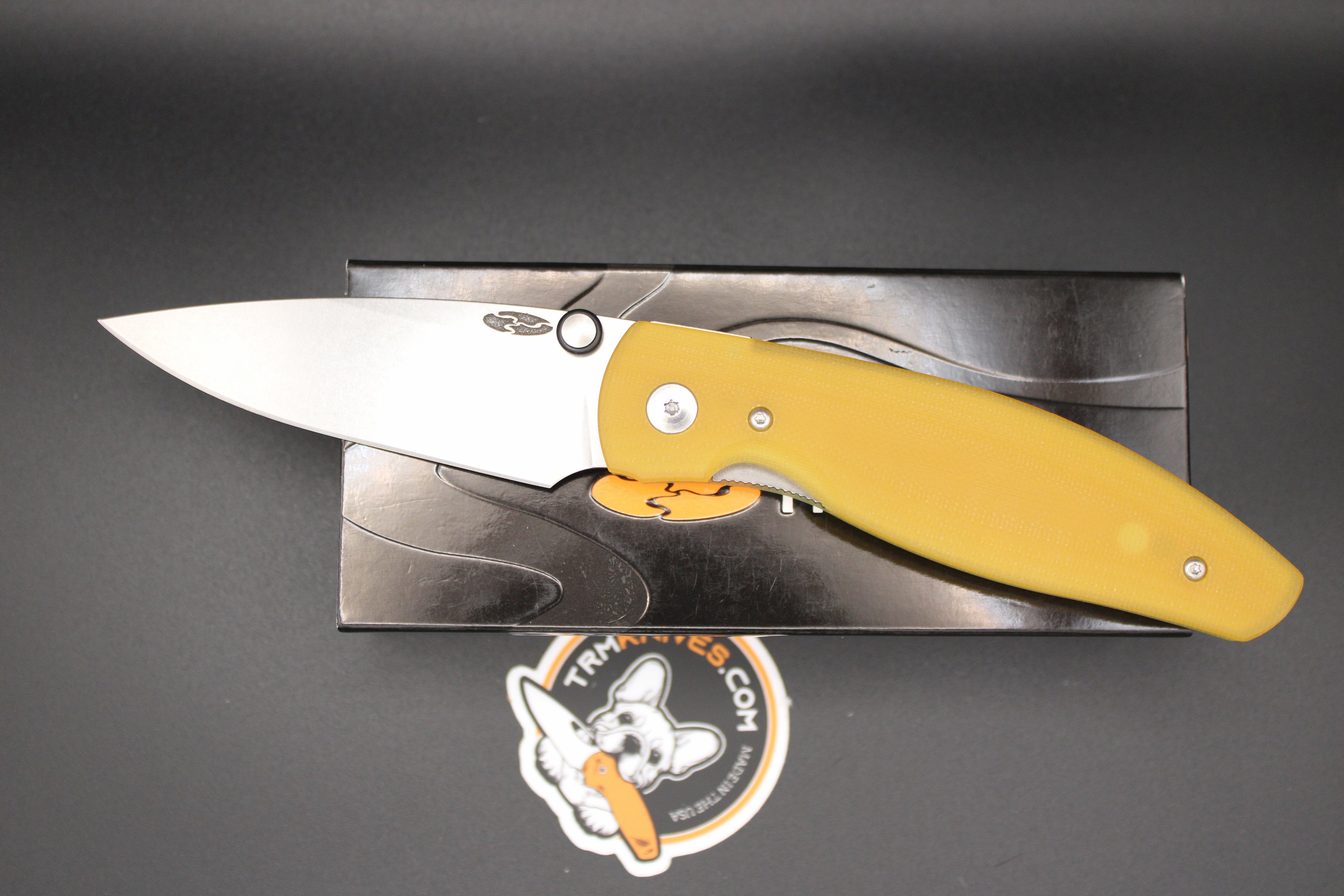 Three Rivers Manufacturing Atom Amber Ale G10 Scales Magnacut Steel Flat Ground Blade with Liner Lock