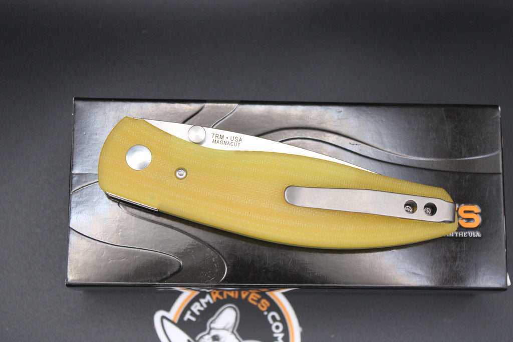 Three Rivers Manufacturing Atom Amber Ale G10 Scales Magnacut Steel Flat Ground Blade with Liner Lock