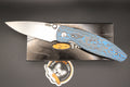 Three Rivers Manufacturing Atom Electric Blue Camo Carbon Fiber Scales Magnacut Steel Flat Ground Blade with Liner Lock