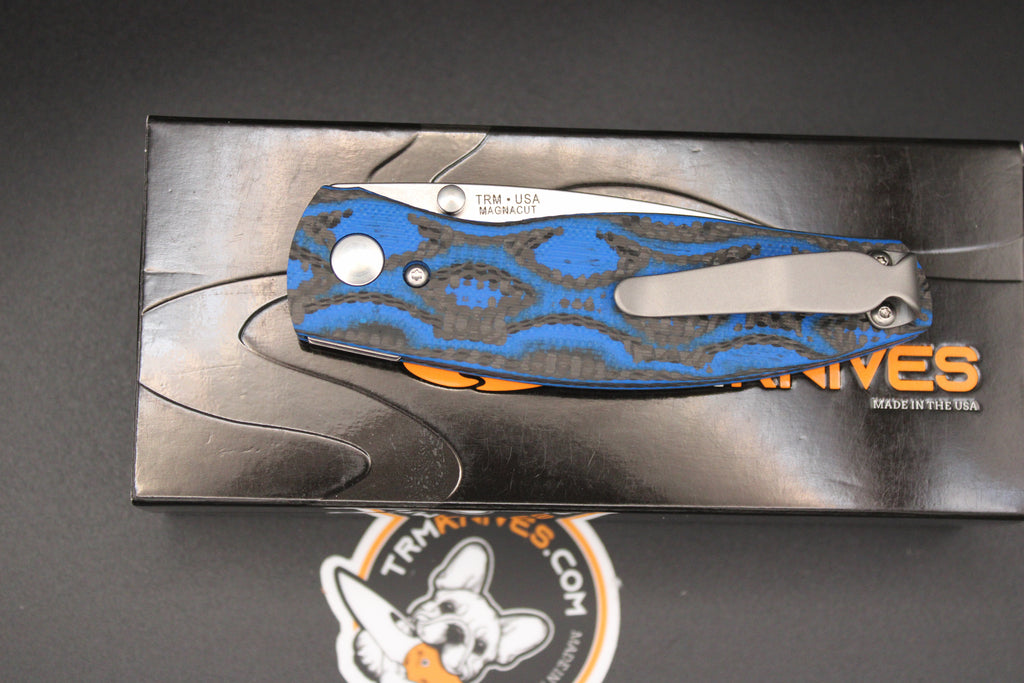 TRM-Three Rivers Manufacturing Neutron 2 Blue Serpent G10 and Carbon Fiber Contoured Scales Liner Lock Magnacut Steel Blade