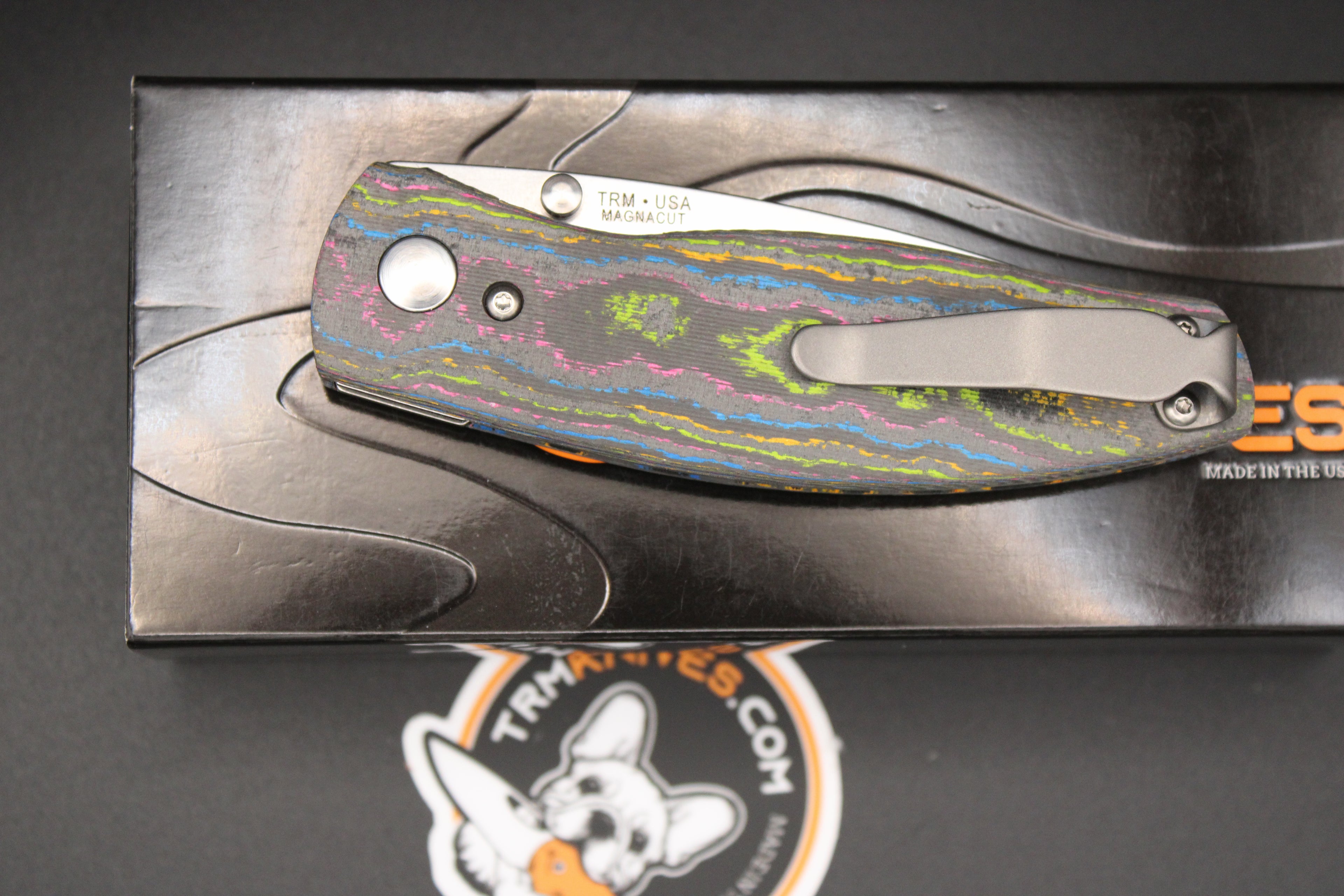 TRM-Three Rivers Manufacturing Neutron 2 80s Camo Contoured Carbon Fiber Scales Liner Lock Magnacut Steel Blade