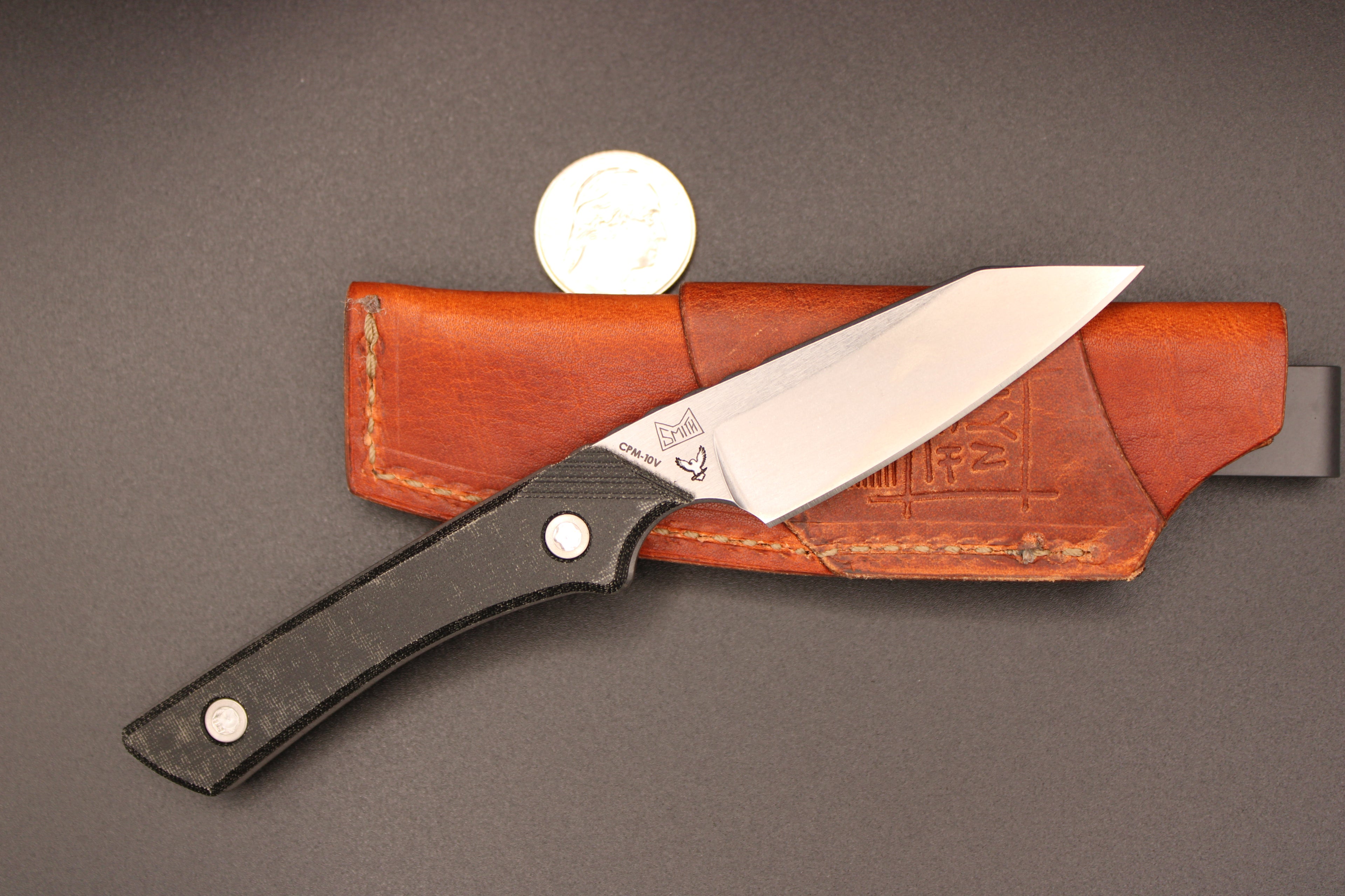 10V LynchNW Swift Six Fixed Blade Micarta Handle with Heroic EDC Logo and Leather Sheath