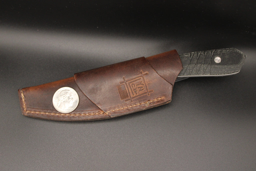 10V Lynch Northwest Sparrow Seven Fixed Blade with Heroic EDC Logo, Micarta Handle Leather Sheath