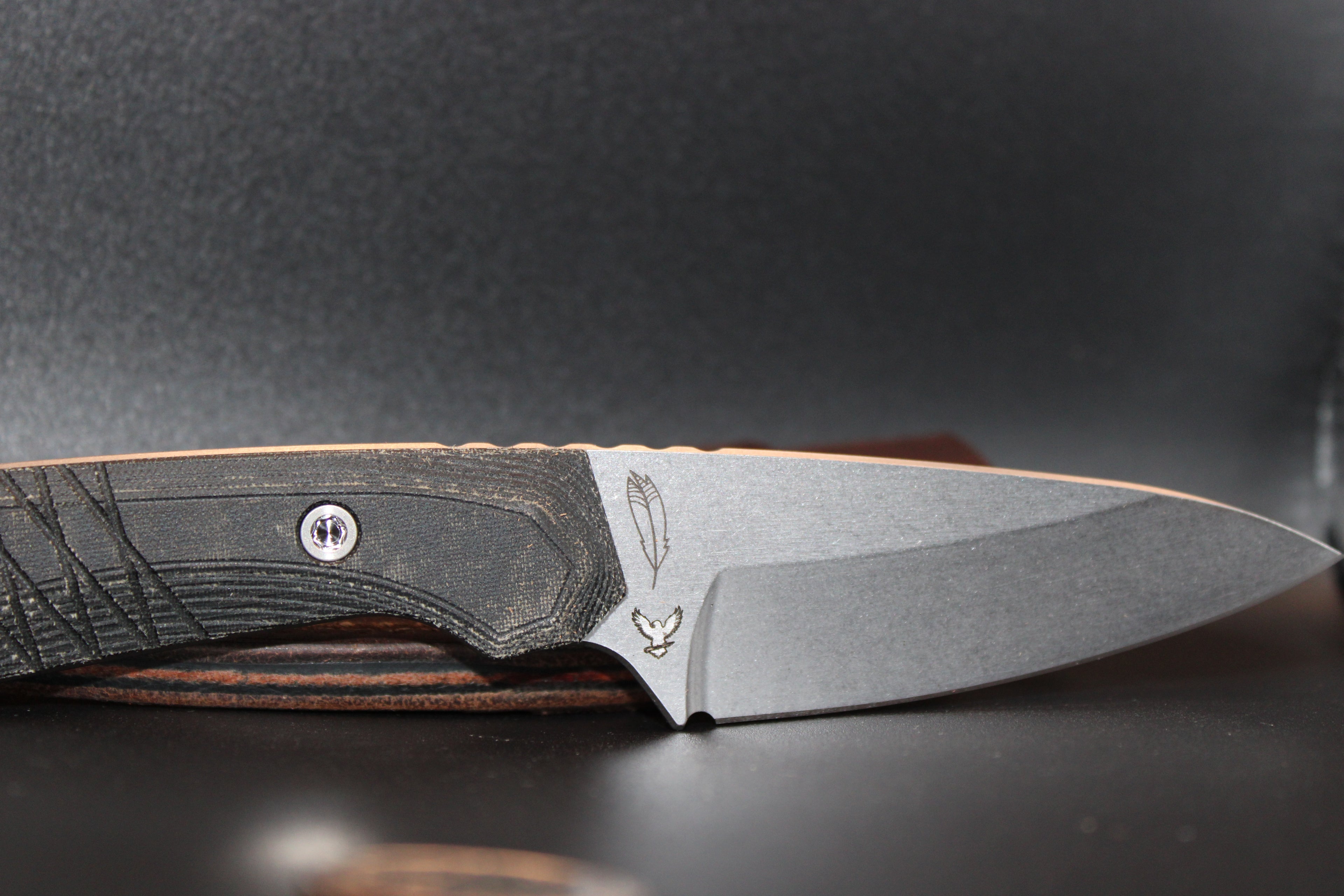 10V Lynch Northwest Sparrow Seven Fixed Blade with Heroic EDC Logo, Micarta Handle Leather Sheath