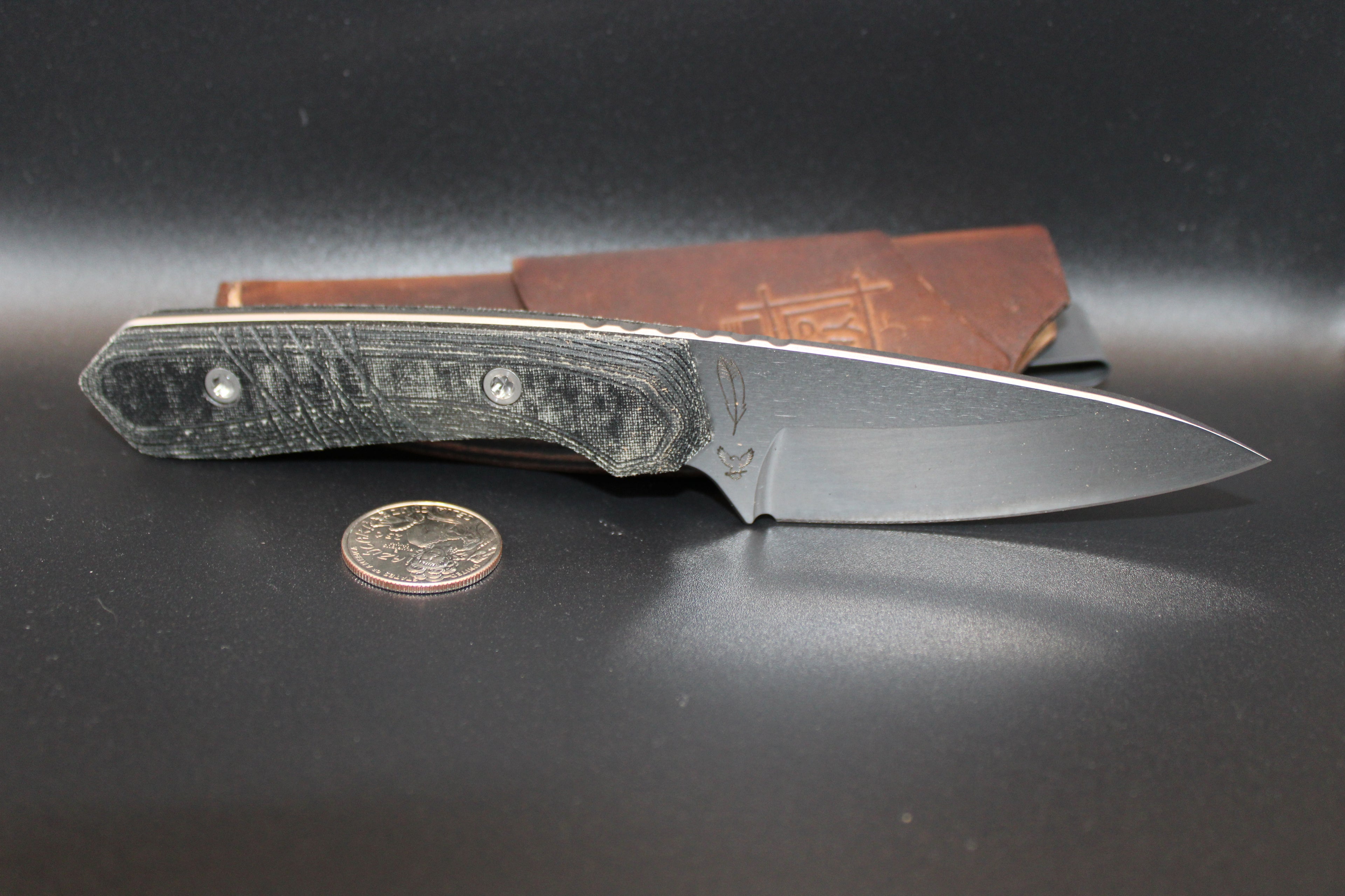 10V Lynch Northwest Sparrow Seven Fixed Blade with Heroic EDC Logo, Micarta Handle Leather Sheath