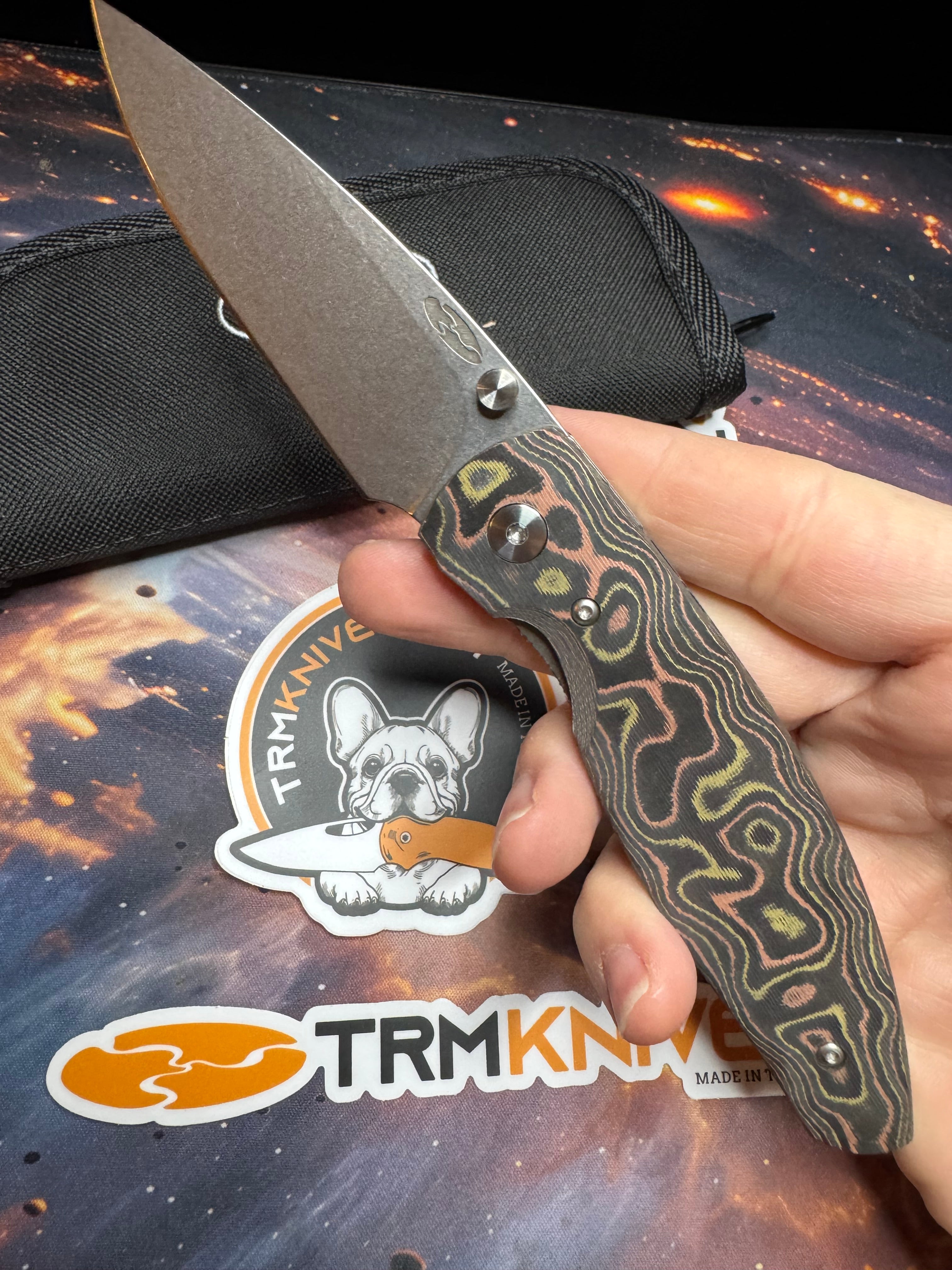 Three Rivers Manufacturing Atom Mokume Carbon Fiber Scales 20CV Steel Flat Ground Blade with Liner Lock