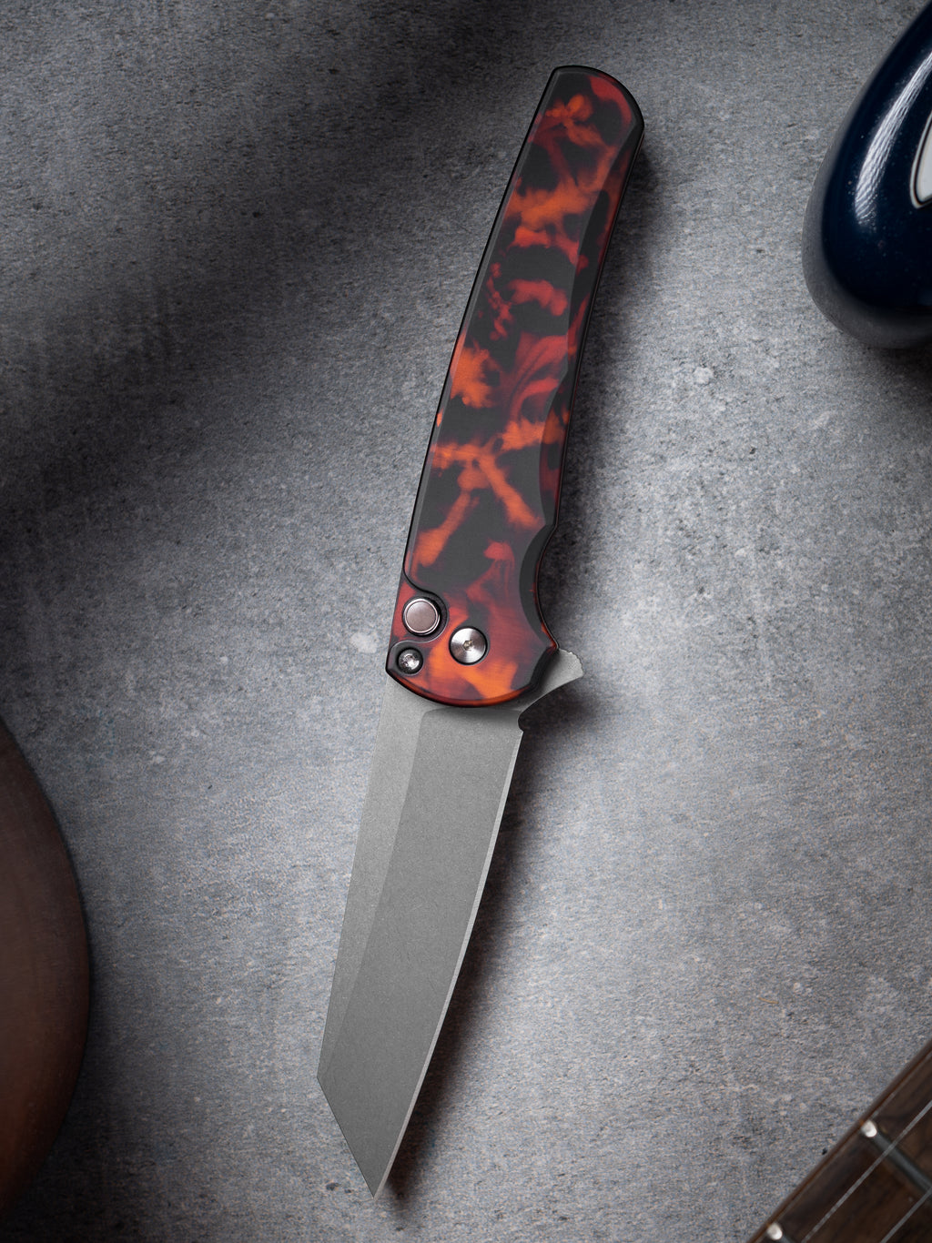 Pro-Tech Del Fuego Malibu Button Lock Flipper Magnacut Reverse Tanto Blade Stonewashed