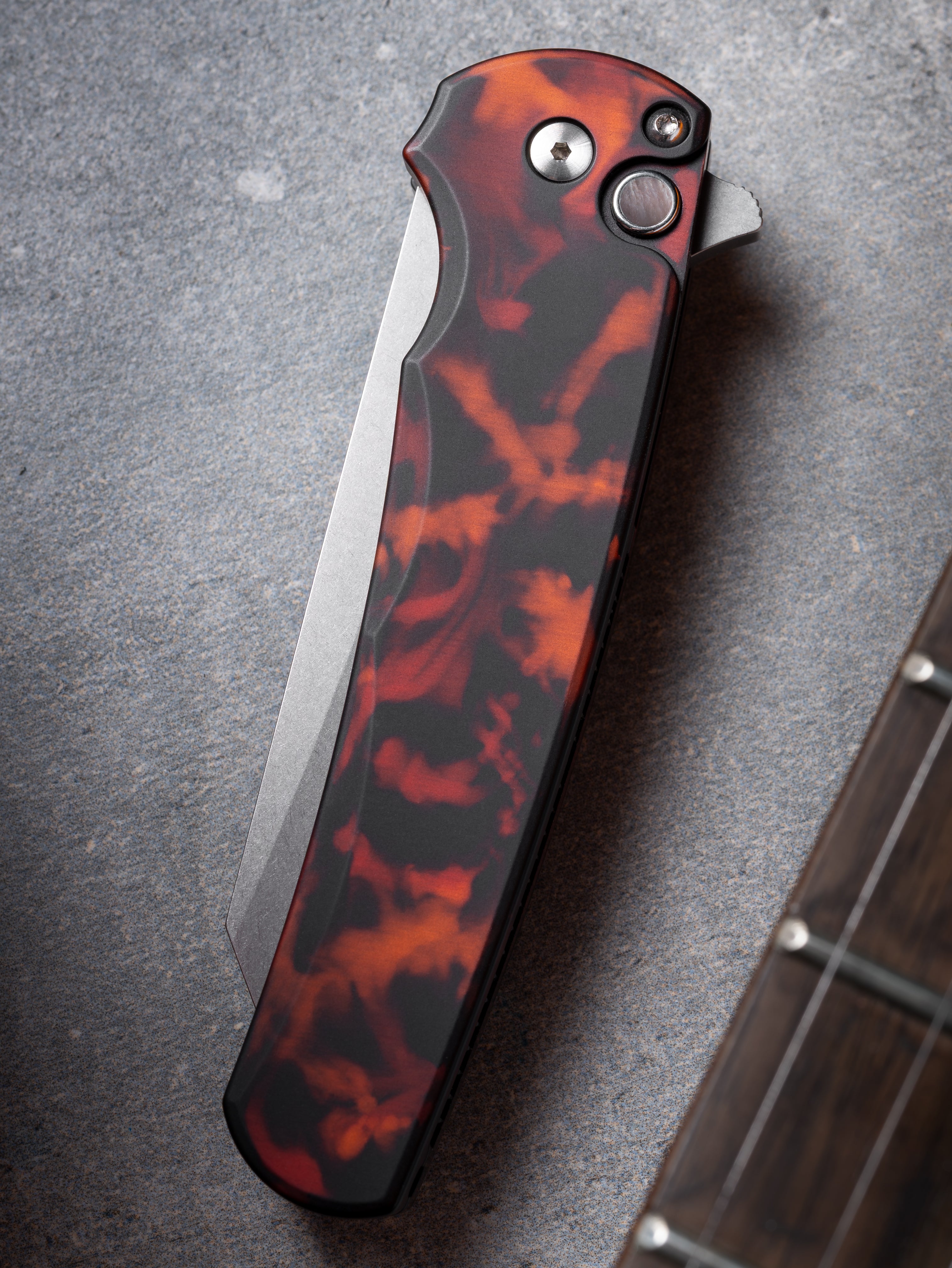 Pro-Tech Del Fuego Malibu Button Lock Flipper Magnacut Reverse Tanto Blade Stonewashed