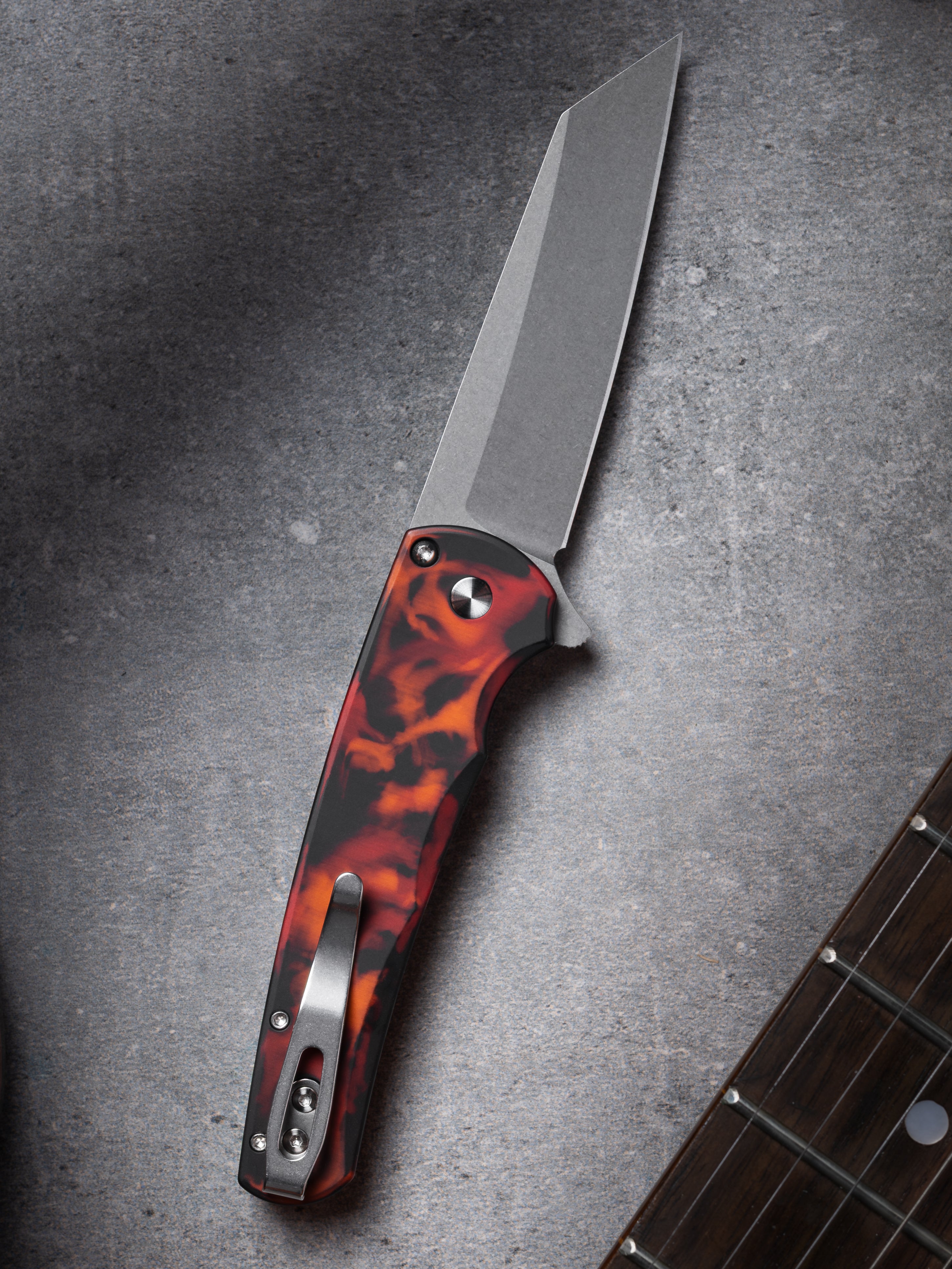Pro-Tech Del Fuego Malibu Button Lock Flipper Magnacut Reverse Tanto Blade Stonewashed