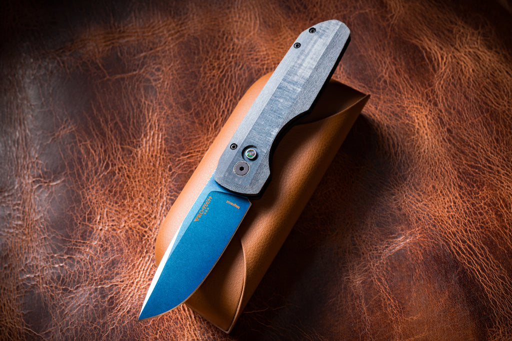 Pro-Tech Vero Synapse 2 Blue Linen Micarta Sapphire PVD Magnacut Blade Auto