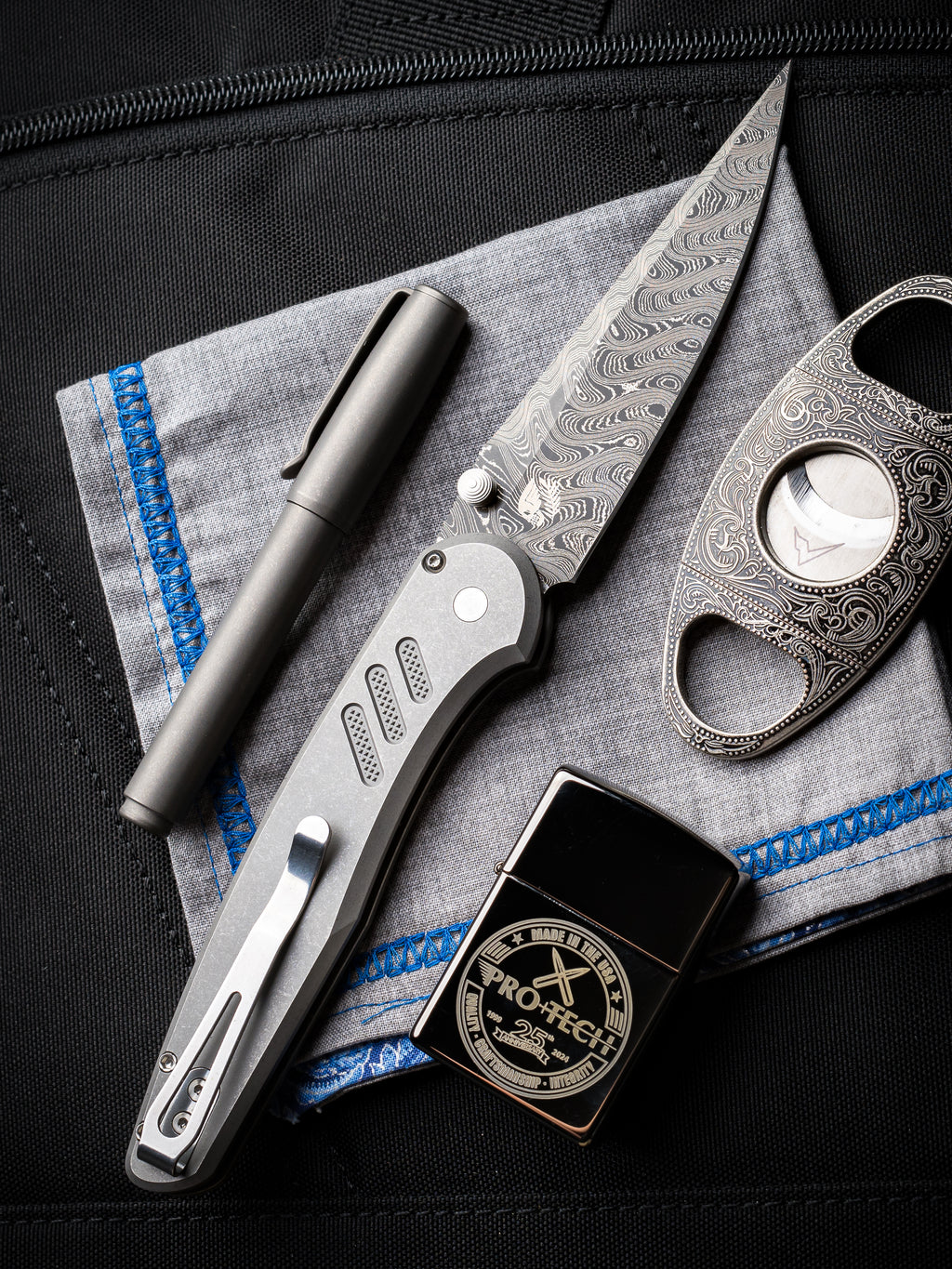 Pro-Tech Custom Peace Neighbor Designed Avalon Steel Handles Nichols Boomerang Damascus Blade