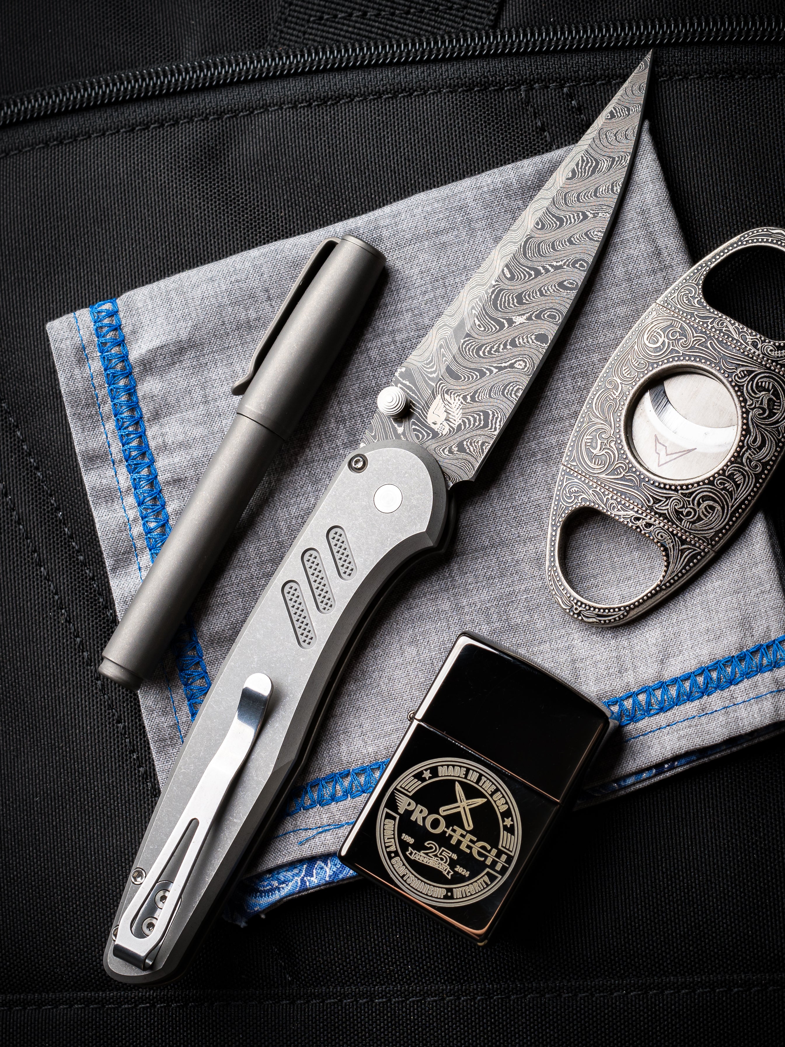 Pro-Tech Custom Peace Neighbor Designed Avalon Steel Handles Nichols Boomerang Damascus Blade