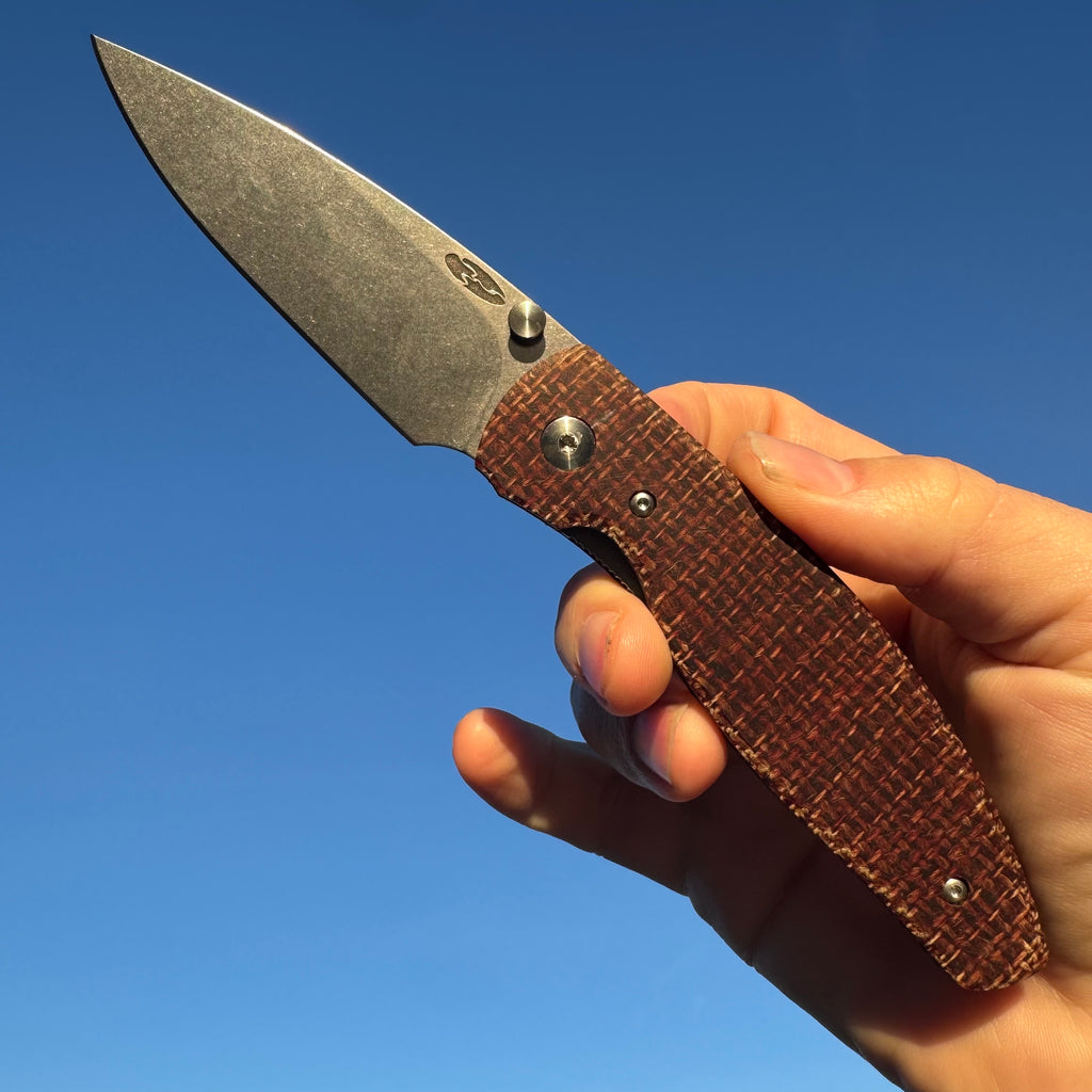 Three Rivers Manufacturing Atom Burlap Micarta Scales Magnacut Steel Flat Ground Blade with Liner Lock